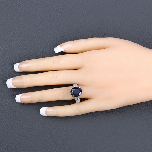 6.49 Carat Genuine Blue Sapphire and White Diamond 14K Yellow Gold Ring by Bids.com