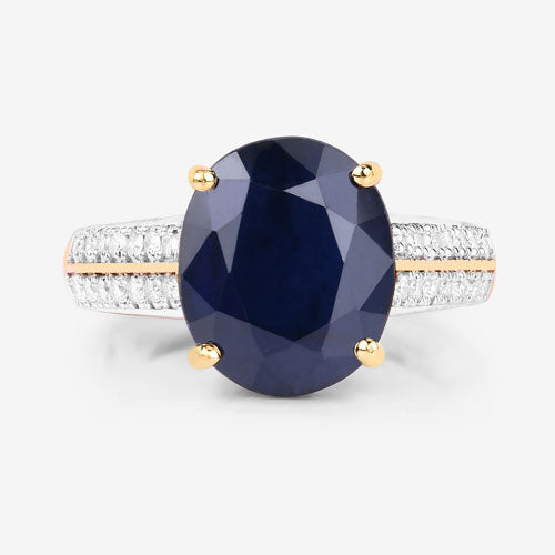 6.49 Carat Genuine Blue Sapphire and White Diamond 14K Yellow Gold Ring by Bids.com