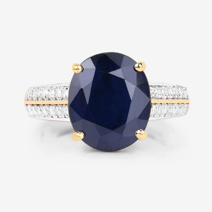 6.49 Carat Genuine Blue Sapphire and White Diamond 14K Yellow Gold Ring by Bids.com