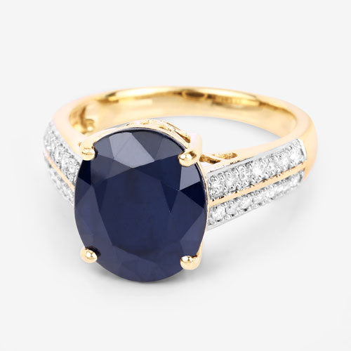 6.49 Carat Genuine Blue Sapphire and White Diamond 14K Yellow Gold Ring by Bids.com