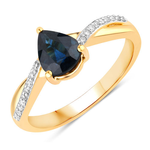 1.17 Carat Genuine Blue Sapphire and White Diamond 14K Yellow Gold Ring by Bids.com