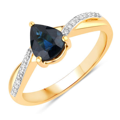 1.17 Carat Genuine Blue Sapphire and White Diamond 14K Yellow Gold Ring by Bids.com