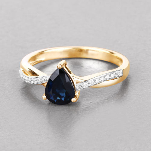 1.17 Carat Genuine Blue Sapphire and White Diamond 14K Yellow Gold Ring by Bids.com