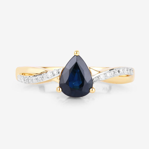 1.17 Carat Genuine Blue Sapphire and White Diamond 14K Yellow Gold Ring by Bids.com