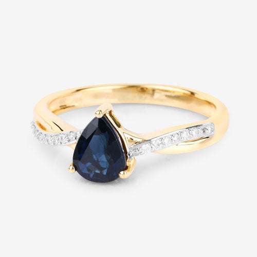 1.17 Carat Genuine Blue Sapphire and White Diamond 14K Yellow Gold Ring by Bids.com