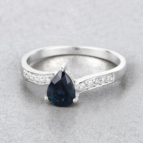 0.89 Carat Genuine Blue Sapphire and White Diamond 14K White Gold Ring by Bids.com
