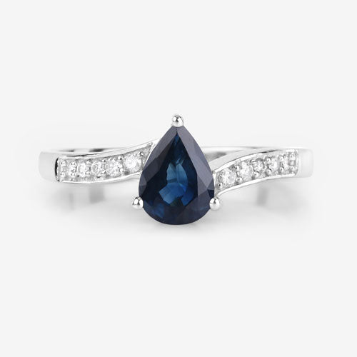 0.89 Carat Genuine Blue Sapphire and White Diamond 14K White Gold Ring by Bids.com