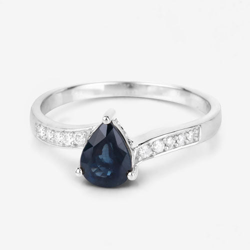 0.89 Carat Genuine Blue Sapphire and White Diamond 14K White Gold Ring by Bids.com