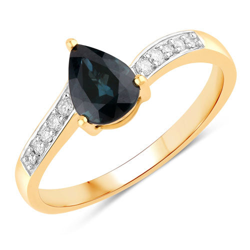 0.89 Carat Genuine Blue Sapphire and White Diamond 14K Yellow Gold Ring by Bids.com