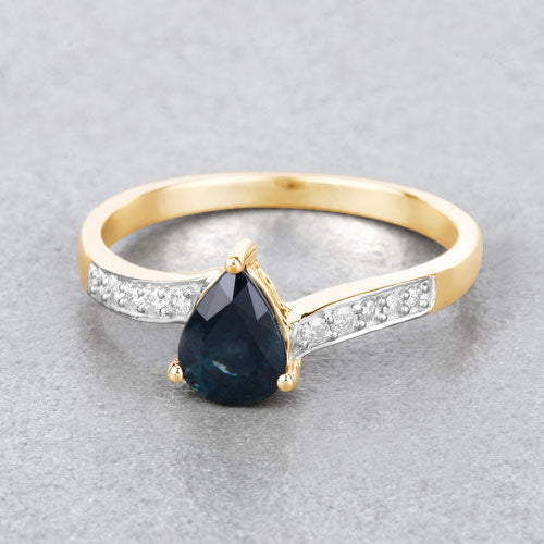 0.89 Carat Genuine Blue Sapphire and White Diamond 14K Yellow Gold Ring by Bids.com