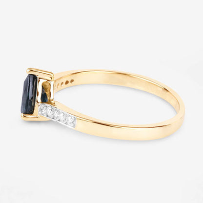 0.89 Carat Genuine Blue Sapphire and White Diamond 14K Yellow Gold Ring by Bids.com