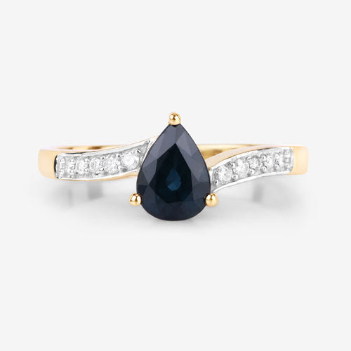 0.89 Carat Genuine Blue Sapphire and White Diamond 14K Yellow Gold Ring by Bids.com