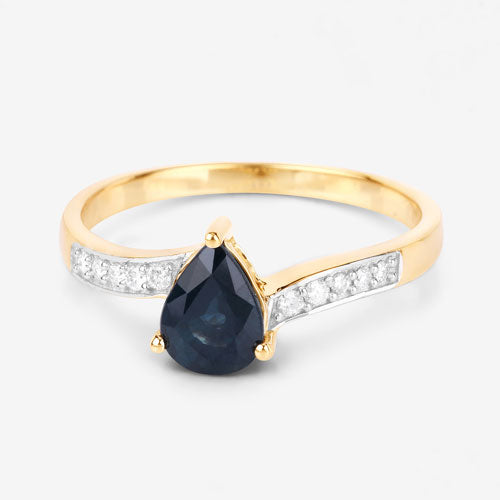 0.89 Carat Genuine Blue Sapphire and White Diamond 14K Yellow Gold Ring by Bids.com