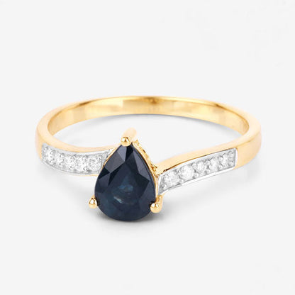 0.89 Carat Genuine Blue Sapphire and White Diamond 14K Yellow Gold Ring by Bids.com