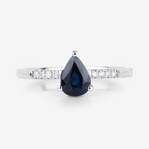 0.86 Carat Genuine Blue Sapphire and White Diamond 14K White Gold Ring by Bids.com