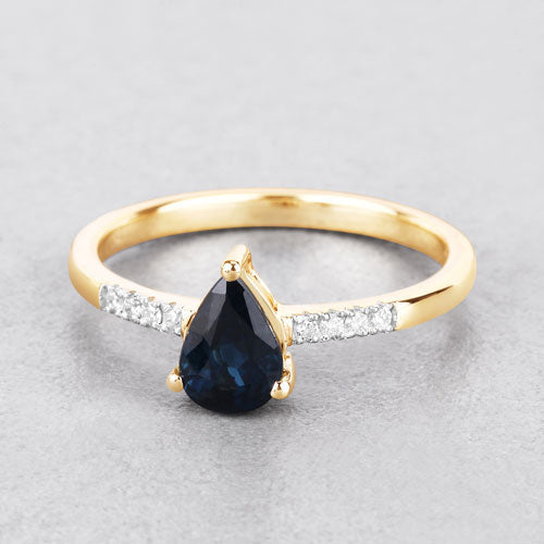 0.86 Carat Genuine Blue Sapphire and White Diamond 14K Yellow Gold Ring by Bids.com