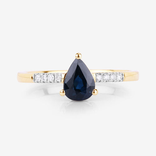 0.86 Carat Genuine Blue Sapphire and White Diamond 14K Yellow Gold Ring by Bids.com