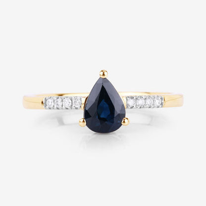 0.86 Carat Genuine Blue Sapphire and White Diamond 14K Yellow Gold Ring by Bids.com