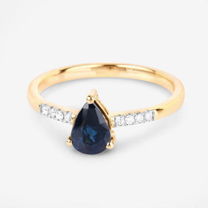0.86 Carat Genuine Blue Sapphire and White Diamond 14K Yellow Gold Ring by Bids.com