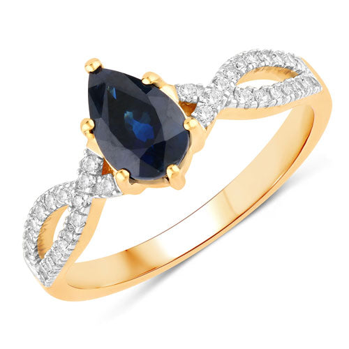 1.14 Carat Genuine Blue Sapphire and White Diamond 14K Yellow Gold Ring by Bids.com