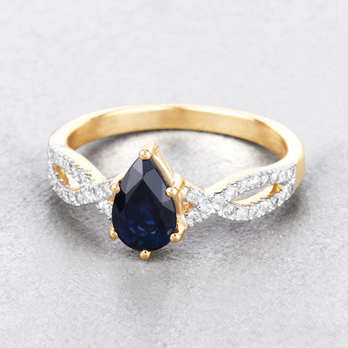 1.14 Carat Genuine Blue Sapphire and White Diamond 14K Yellow Gold Ring by Bids.com