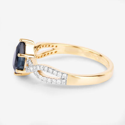 1.14 Carat Genuine Blue Sapphire and White Diamond 14K Yellow Gold Ring by Bids.com