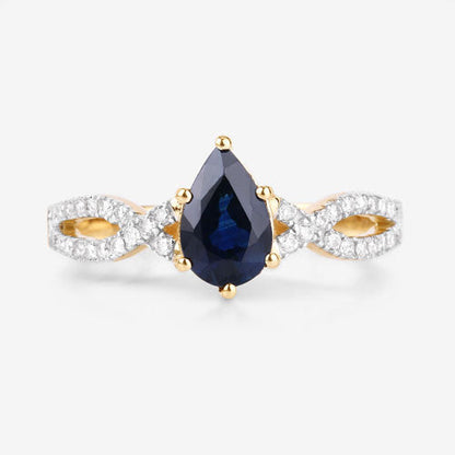 1.14 Carat Genuine Blue Sapphire and White Diamond 14K Yellow Gold Ring by Bids.com