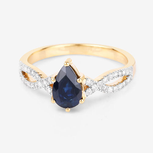 1.14 Carat Genuine Blue Sapphire and White Diamond 14K Yellow Gold Ring by Bids.com