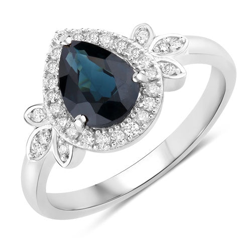 1.54 Carat Genuine Blue Sapphire and White Diamond 14K White Gold Ring by Bids.com
