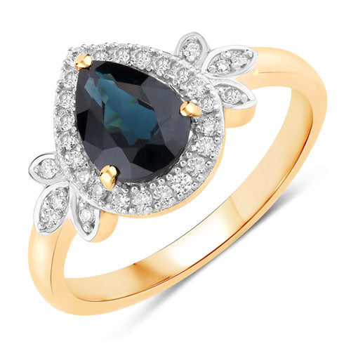 1.54 Carat Genuine Blue Sapphire and White Diamond 14K Yellow Gold Ring by Bids.com