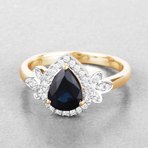 1.54 Carat Genuine Blue Sapphire and White Diamond 14K Yellow Gold Ring by Bids.com