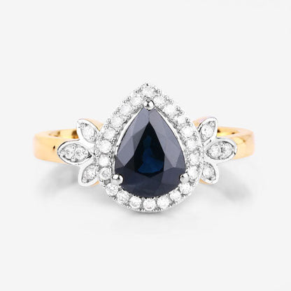 1.54 Carat Genuine Blue Sapphire and White Diamond 14K Yellow Gold Ring by Bids.com