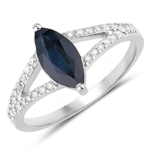 1.49 Carat Genuine Blue Sapphire and White Diamond 14K White Gold Ring by Bids.com