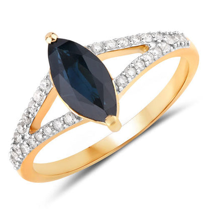 1.50 Carat Genuine Blue Sapphire and White Diamond 14K Yellow Gold Ring by Bids.com