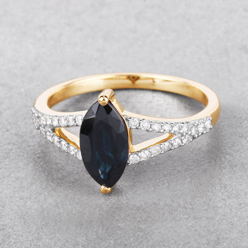 1.50 Carat Genuine Blue Sapphire and White Diamond 14K Yellow Gold Ring by Bids.com