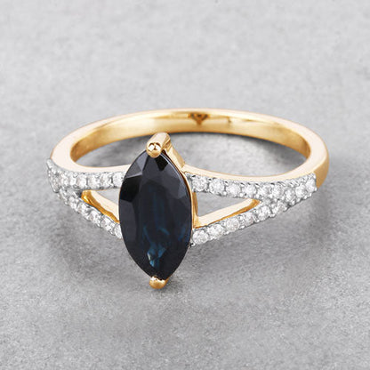 1.50 Carat Genuine Blue Sapphire and White Diamond 14K Yellow Gold Ring by Bids.com