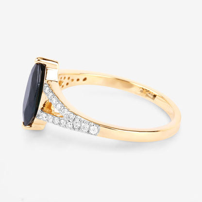 1.50 Carat Genuine Blue Sapphire and White Diamond 14K Yellow Gold Ring by Bids.com