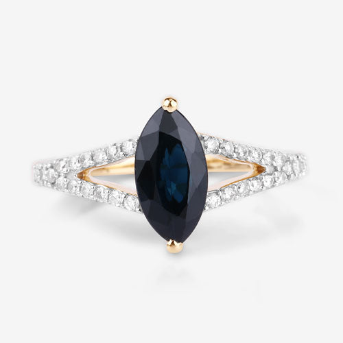 1.50 Carat Genuine Blue Sapphire and White Diamond 14K Yellow Gold Ring by Bids.com