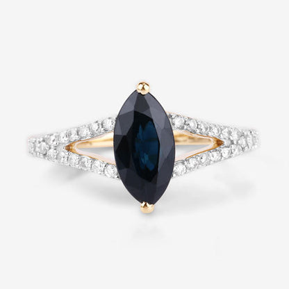 1.50 Carat Genuine Blue Sapphire and White Diamond 14K Yellow Gold Ring by Bids.com
