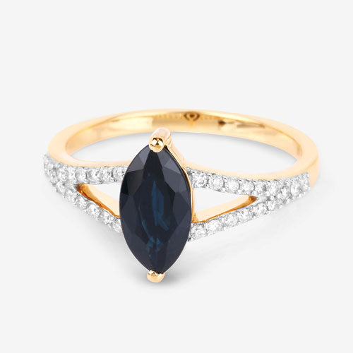 1.50 Carat Genuine Blue Sapphire and White Diamond 14K Yellow Gold Ring by Bids.com