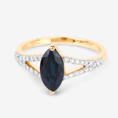 1.50 Carat Genuine Blue Sapphire and White Diamond 14K Yellow Gold Ring by Bids.com