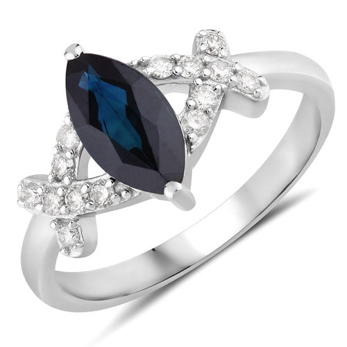 1.50 Carat Genuine Blue Sapphire and White Diamond 14K White Gold Ring by Bids.com