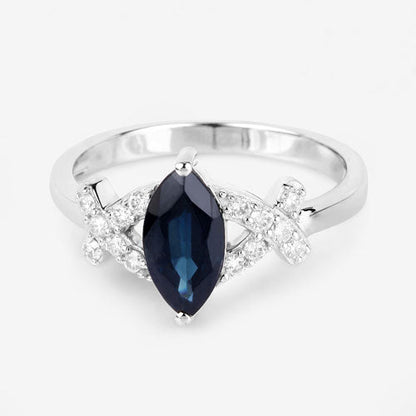 1.50 Carat Genuine Blue Sapphire and White Diamond 14K White Gold Ring by Bids.com