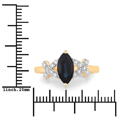 1.50 Carat Genuine Blue Sapphire and White Diamond 14K Yellow Gold Ring by Bids.com