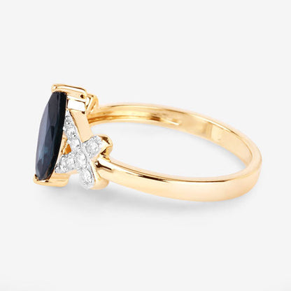 1.50 Carat Genuine Blue Sapphire and White Diamond 14K Yellow Gold Ring by Bids.com