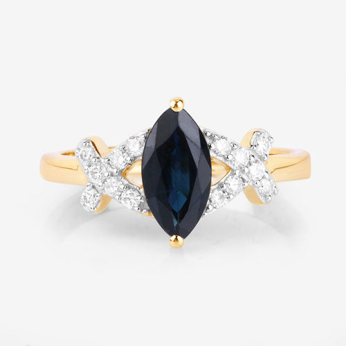 1.50 Carat Genuine Blue Sapphire and White Diamond 14K Yellow Gold Ring by Bids.com