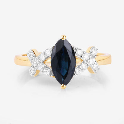 1.50 Carat Genuine Blue Sapphire and White Diamond 14K Yellow Gold Ring by Bids.com