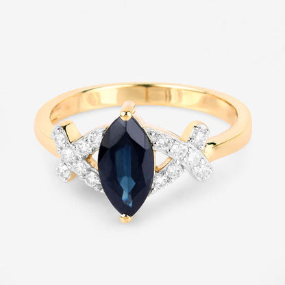 1.50 Carat Genuine Blue Sapphire and White Diamond 14K Yellow Gold Ring by Bids.com