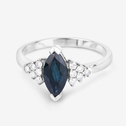 1.47 Carat Genuine Blue Sapphire and White Diamond 14K White Gold Ring by Bids.com