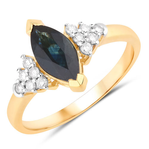 1.47 Carat Genuine Blue Sapphire and White Diamond 14K Yellow Gold Ring by Bids.com